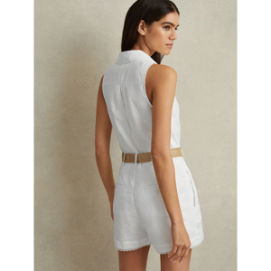 REISS MILA Linen Double Breasted Belted Playsuit